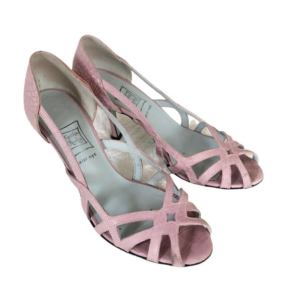 Cynthia Rowley  Pink Croc Embossed Open Toe Heels